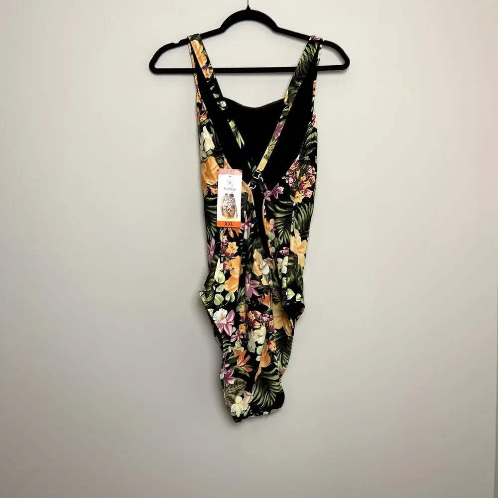 NWT Hurley Floral  One-Piece UPF 50+ Stretch Swimsuit‎ Orange Waikiki Wonder XXL